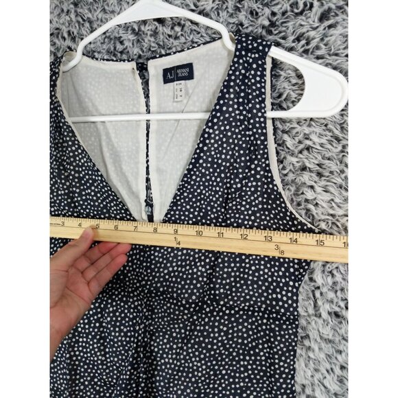 ARMANI JEANS Polka Dot Sleeveless Dress Women SZ 2 Lined Layered Neutral Classic - Picture 4 of 10